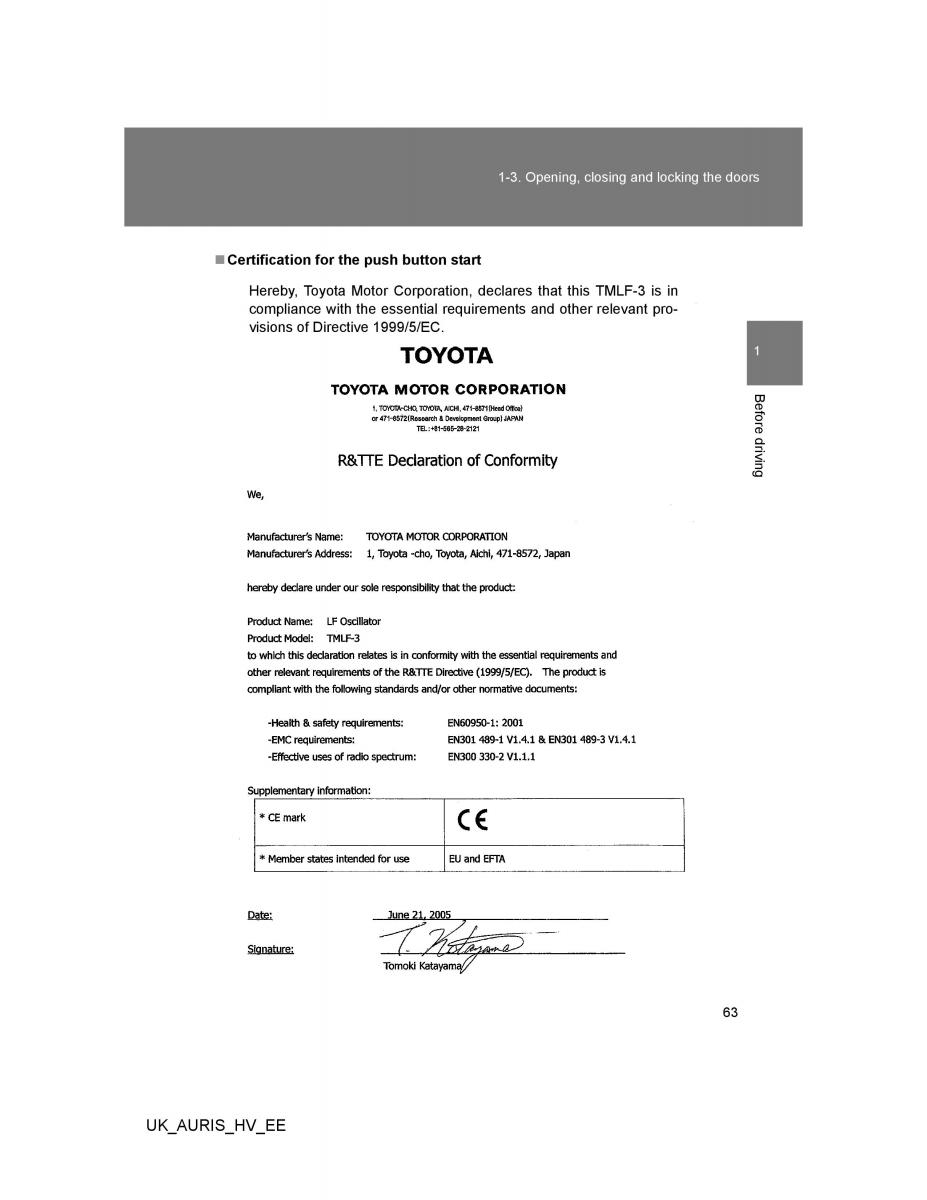 Toyota Auris Hybrid I 1 owners manual / page 63