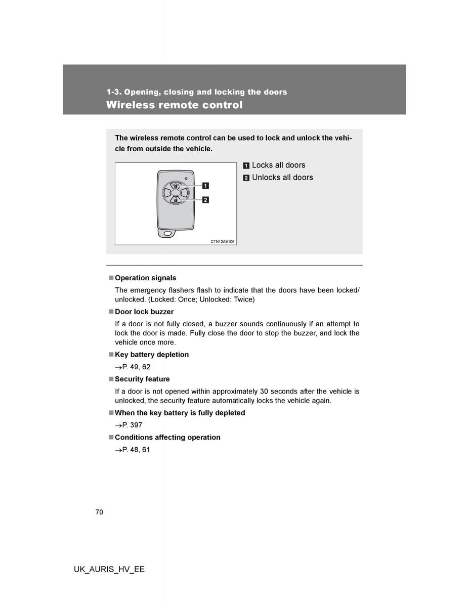 Toyota Auris Hybrid I 1 owners manual / page 70