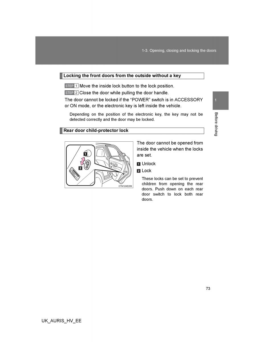 Toyota Auris Hybrid I 1 owners manual / page 73