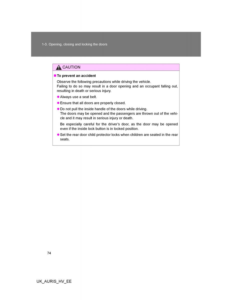 Toyota Auris Hybrid I 1 owners manual / page 74