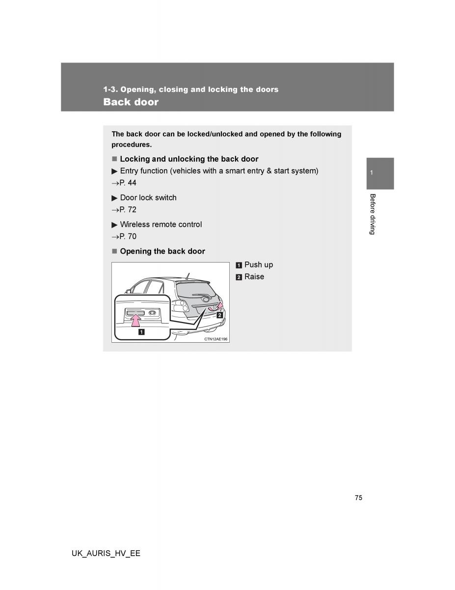 Toyota Auris Hybrid I 1 owners manual / page 75