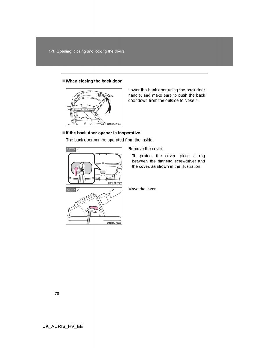 Toyota Auris Hybrid I 1 owners manual / page 76