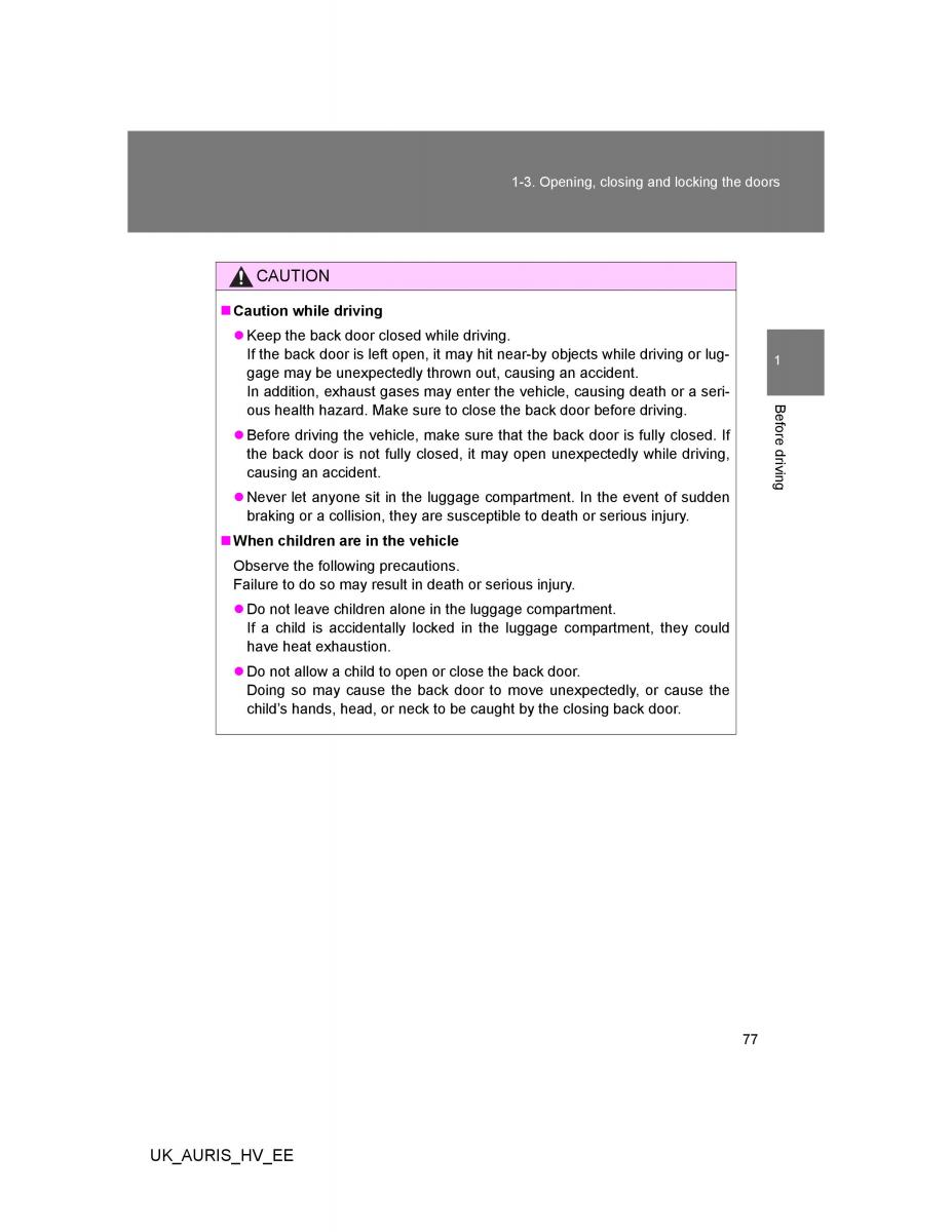 Toyota Auris Hybrid I 1 owners manual / page 77