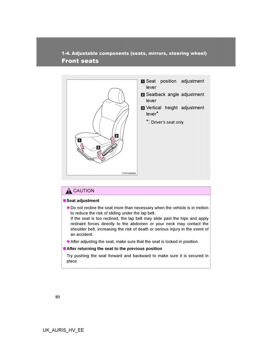 Toyota Auris Hybrid I 1 owners manual / page 80