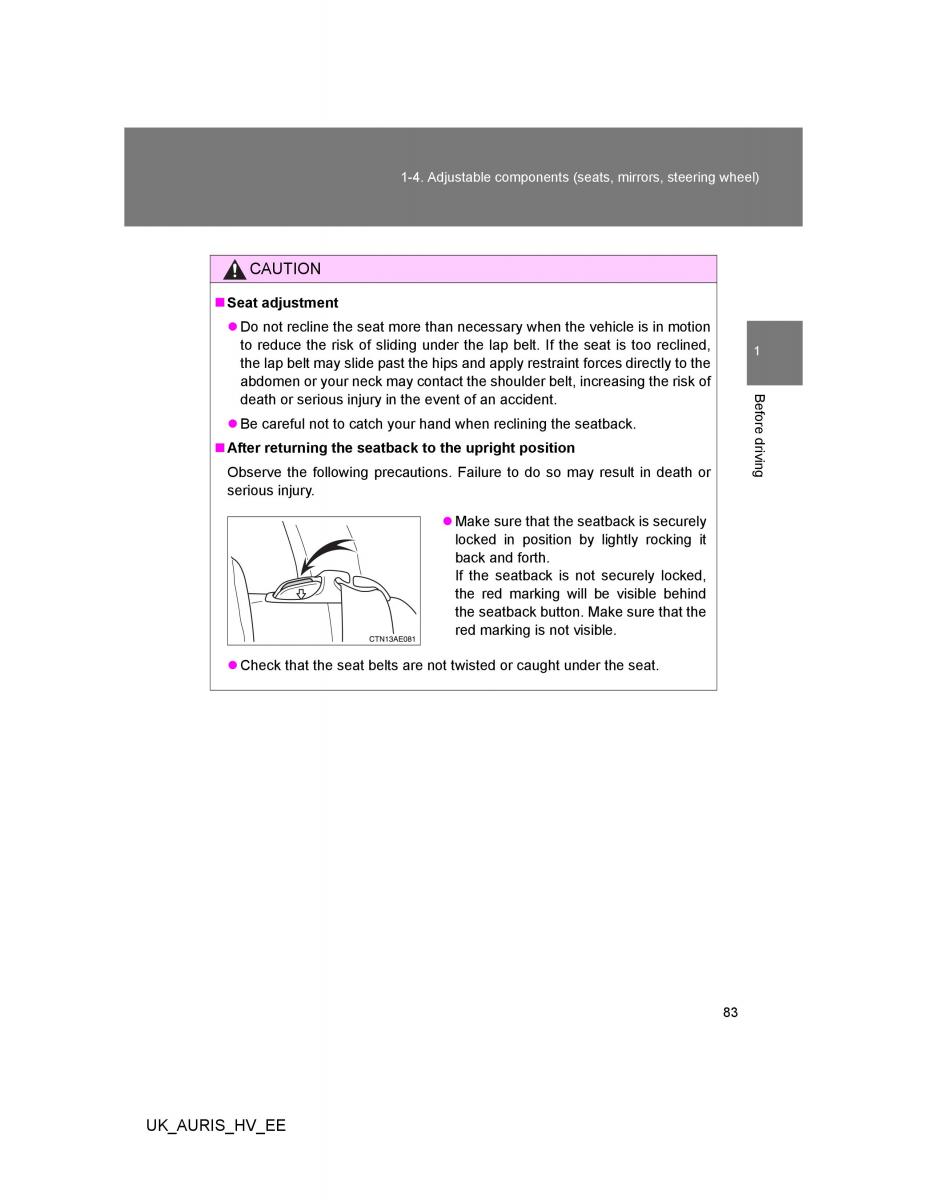 Toyota Auris Hybrid I 1 owners manual / page 83