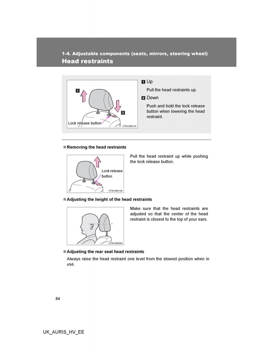 Toyota Auris Hybrid I 1 owners manual / page 84