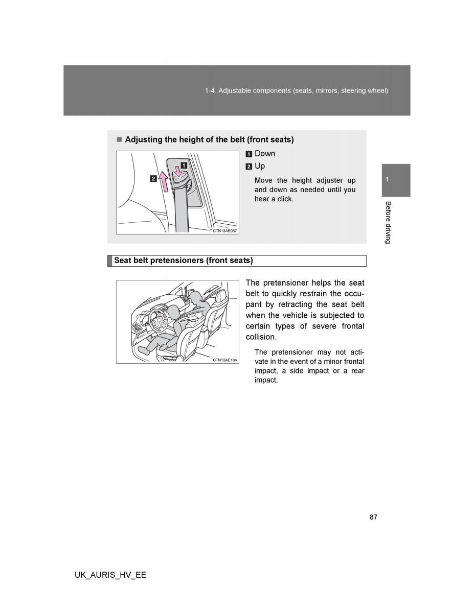 Toyota Auris Hybrid I 1 owners manual / page 87