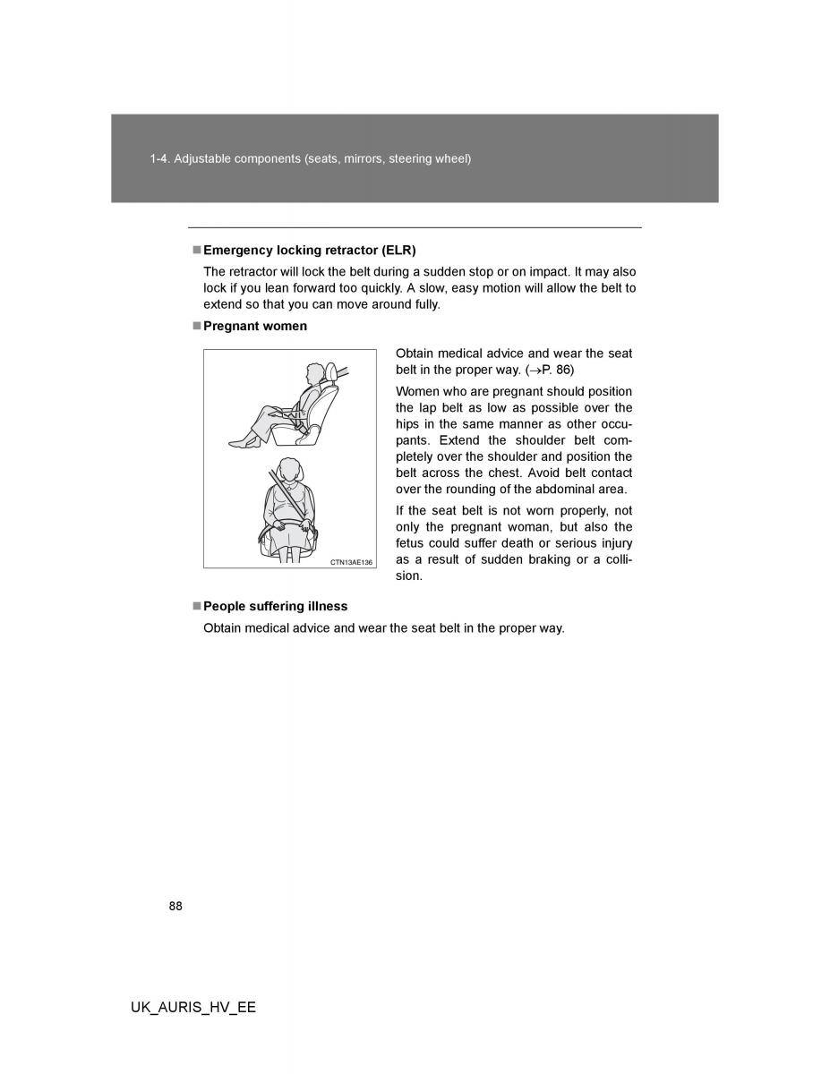 Toyota Auris Hybrid I 1 owners manual / page 88