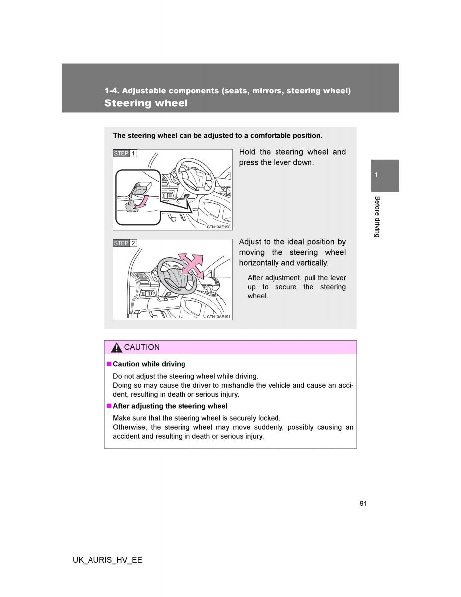 Toyota Auris Hybrid I 1 owners manual / page 91