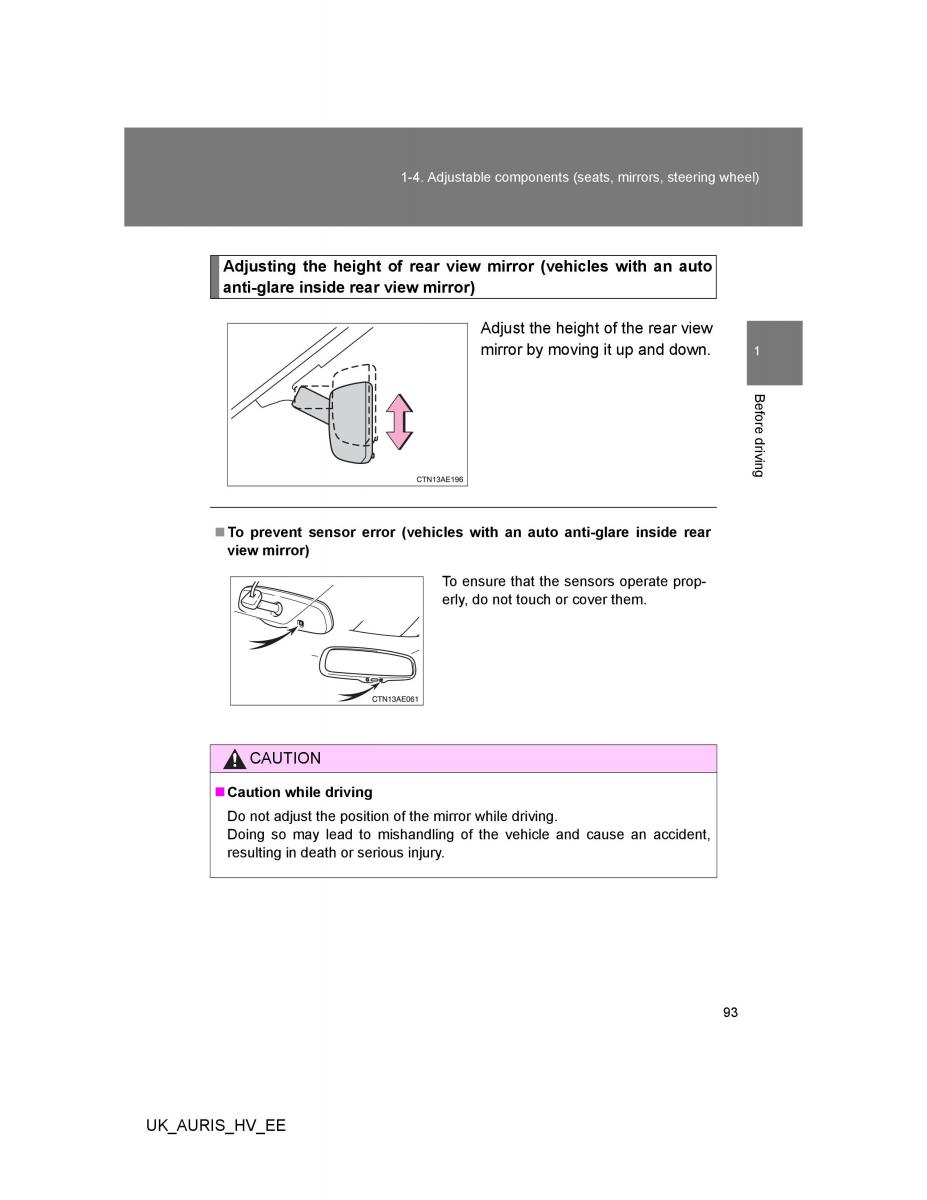 Toyota Auris Hybrid I 1 owners manual / page 93