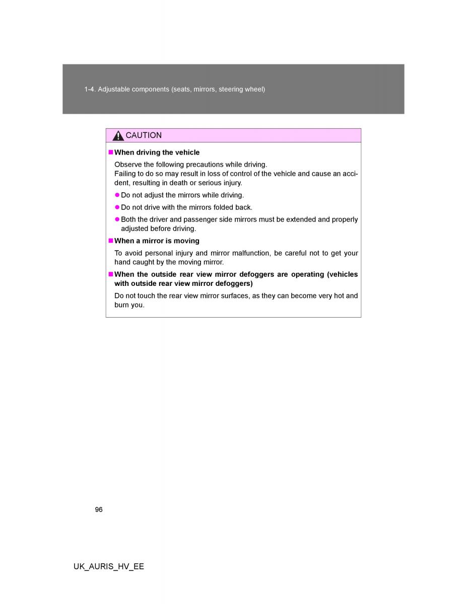 Toyota Auris Hybrid I 1 owners manual / page 96