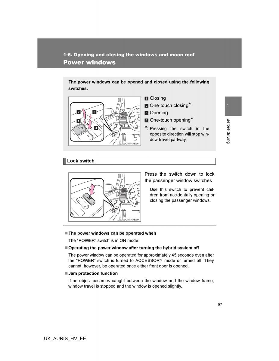 Toyota Auris Hybrid I 1 owners manual / page 97