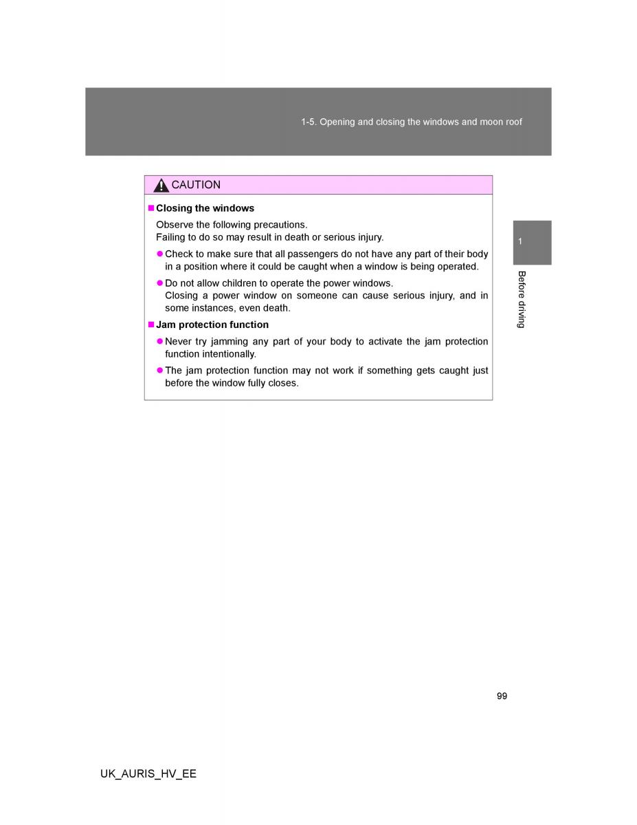 Toyota Auris Hybrid I 1 owners manual / page 99