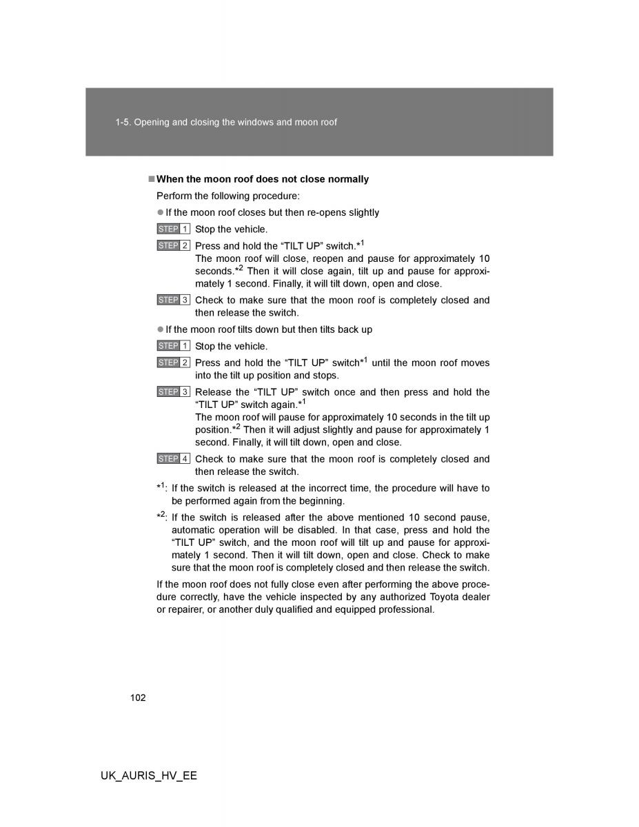 Toyota Auris Hybrid I 1 owners manual / page 102