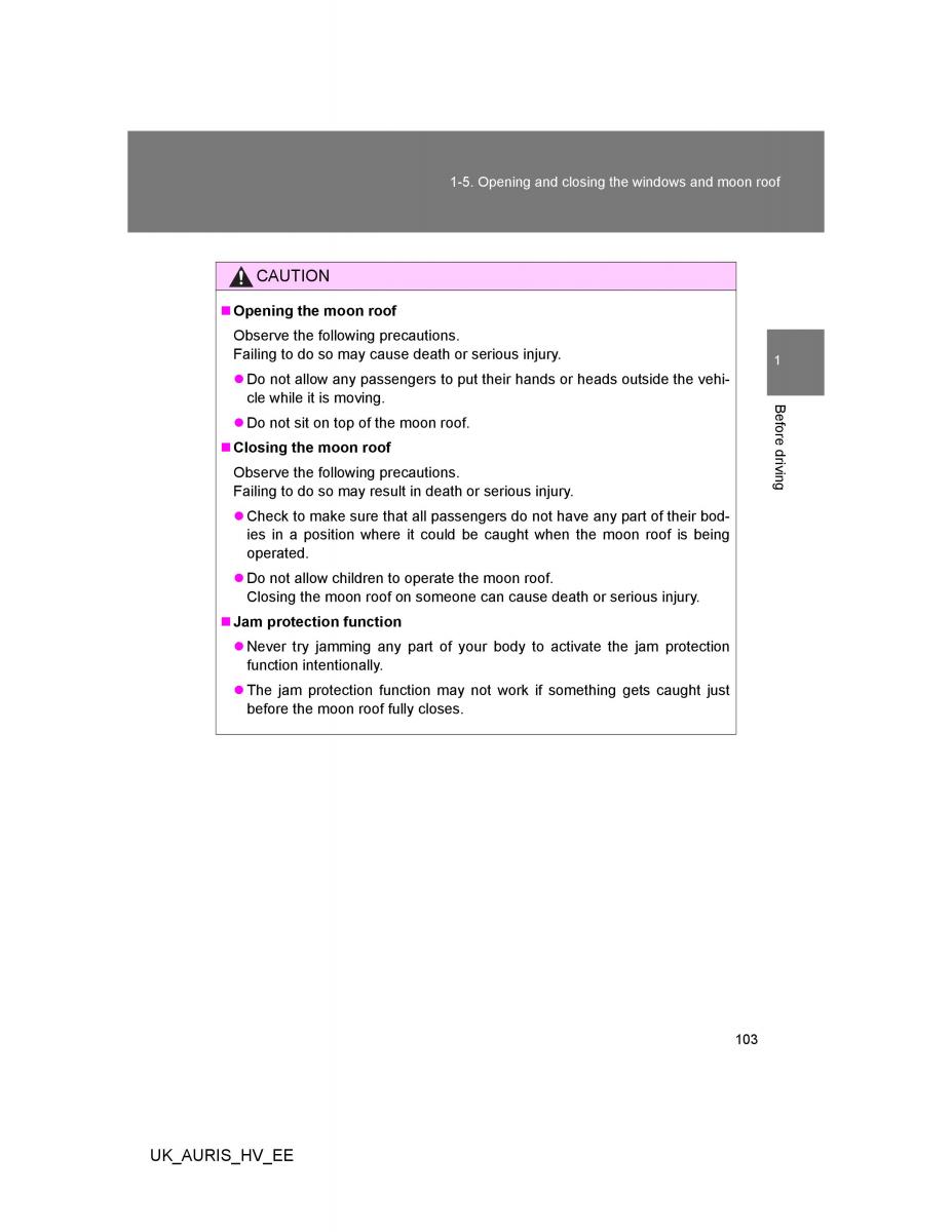 Toyota Auris Hybrid I 1 owners manual / page 103