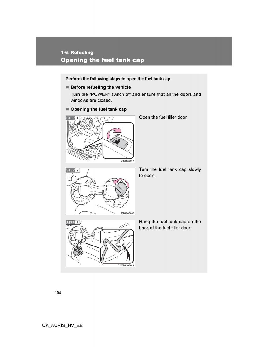 Toyota Auris Hybrid I 1 owners manual / page 104