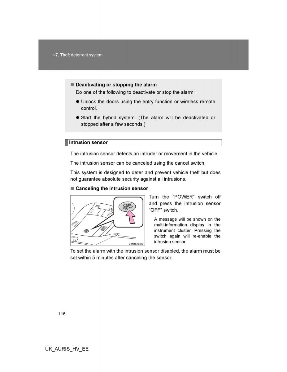 Toyota Auris Hybrid I 1 owners manual / page 116