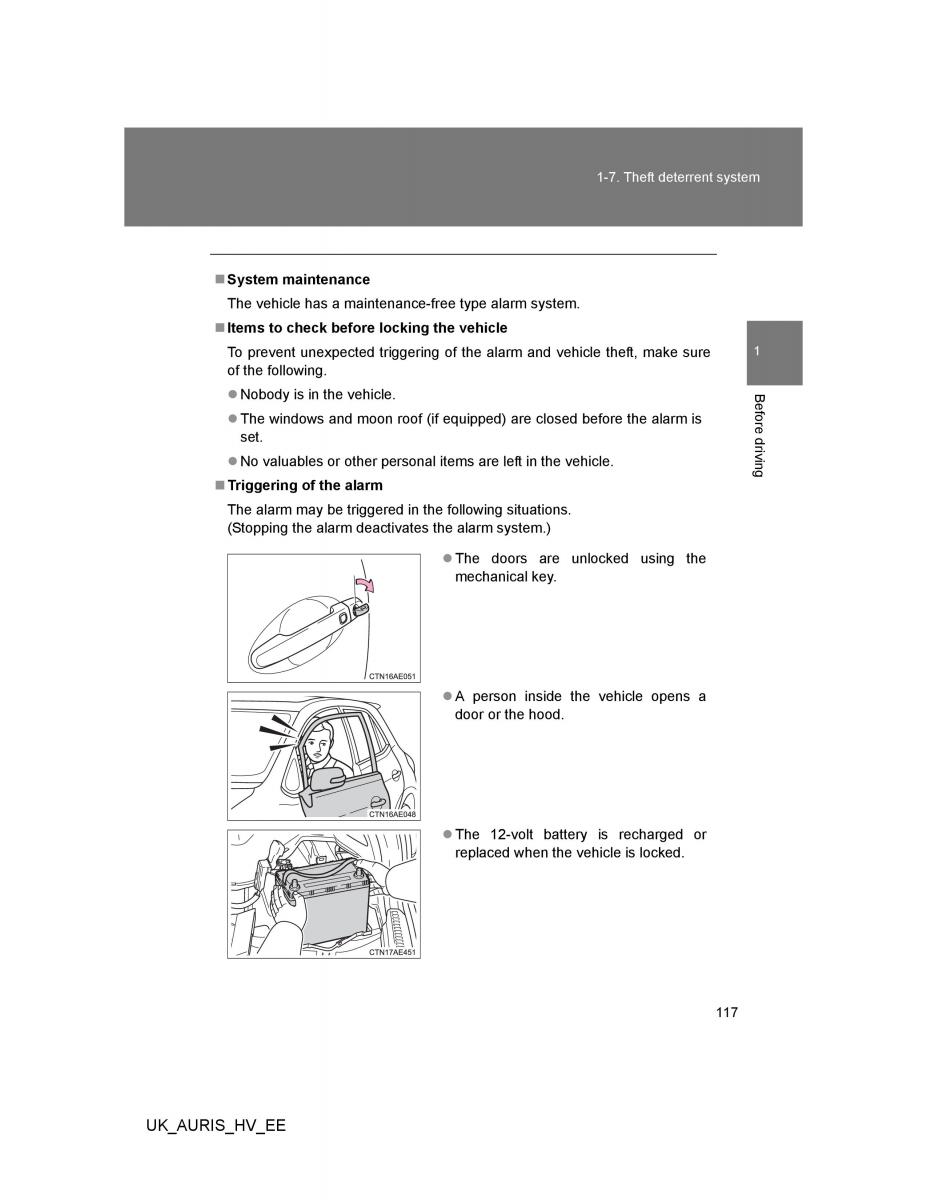 Toyota Auris Hybrid I 1 owners manual / page 117