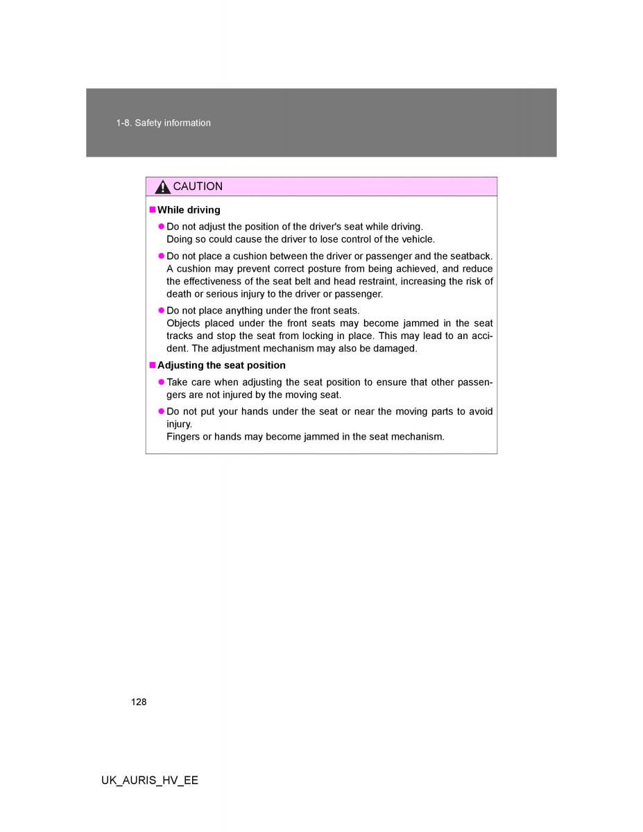 Toyota Auris Hybrid I 1 owners manual / page 128