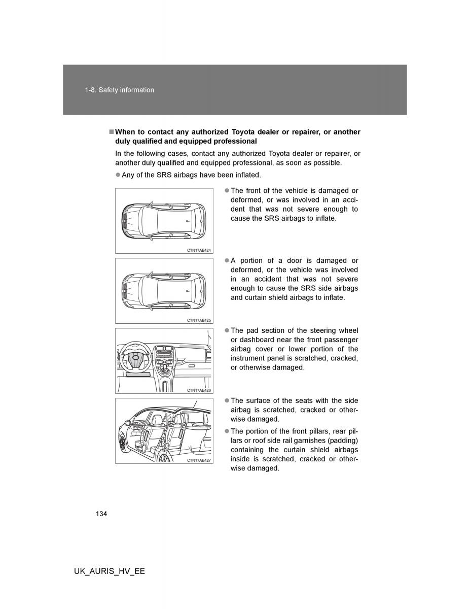 Toyota Auris Hybrid I 1 owners manual / page 134