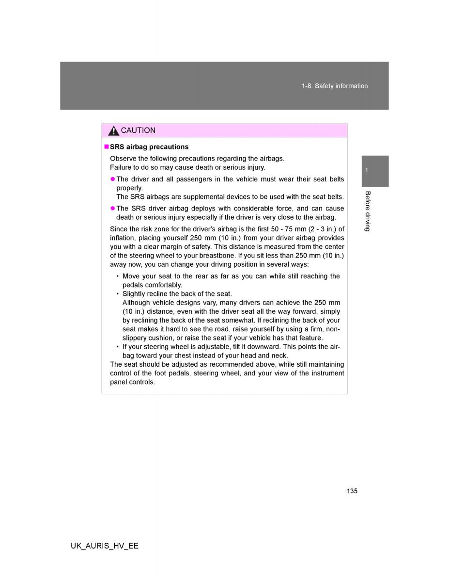 Toyota Auris Hybrid I 1 owners manual / page 135