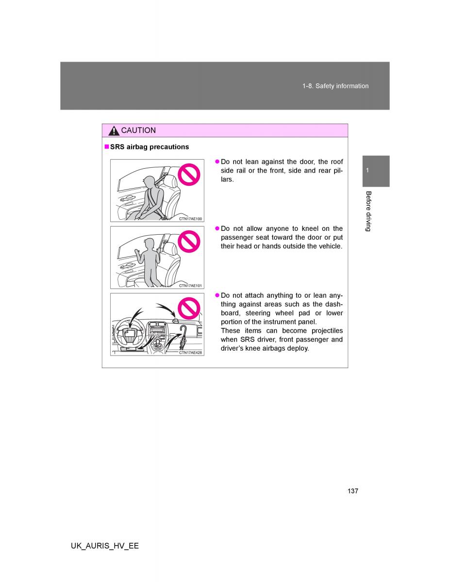 Toyota Auris Hybrid I 1 owners manual / page 137