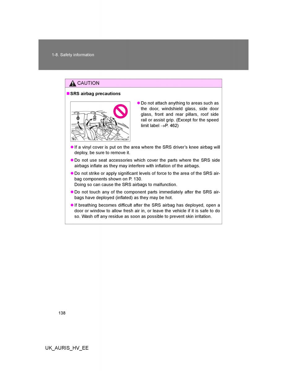 Toyota Auris Hybrid I 1 owners manual / page 138