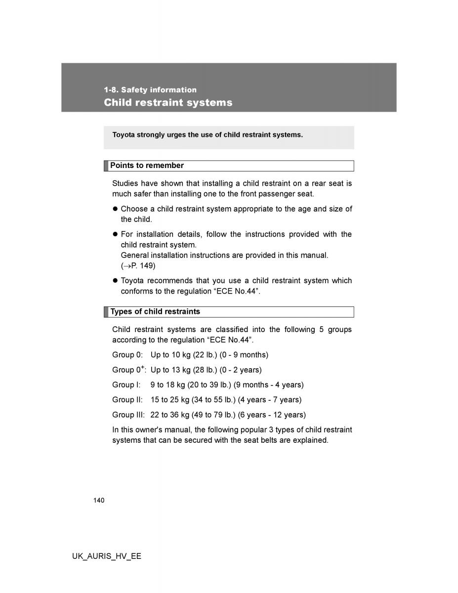 Toyota Auris Hybrid I 1 owners manual / page 140