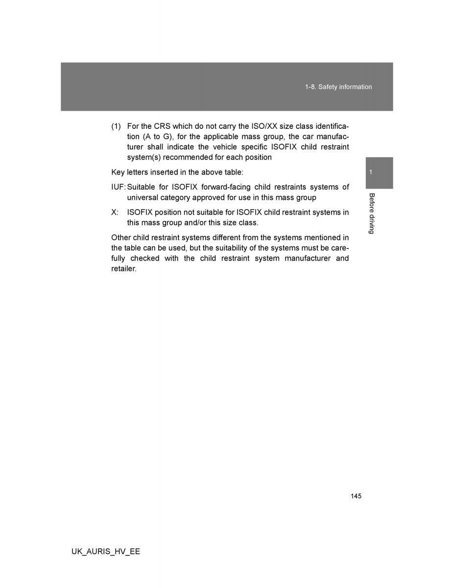 Toyota Auris Hybrid I 1 owners manual / page 145