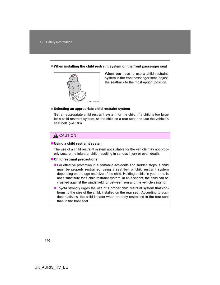 Toyota Auris Hybrid I 1 owners manual / page 146