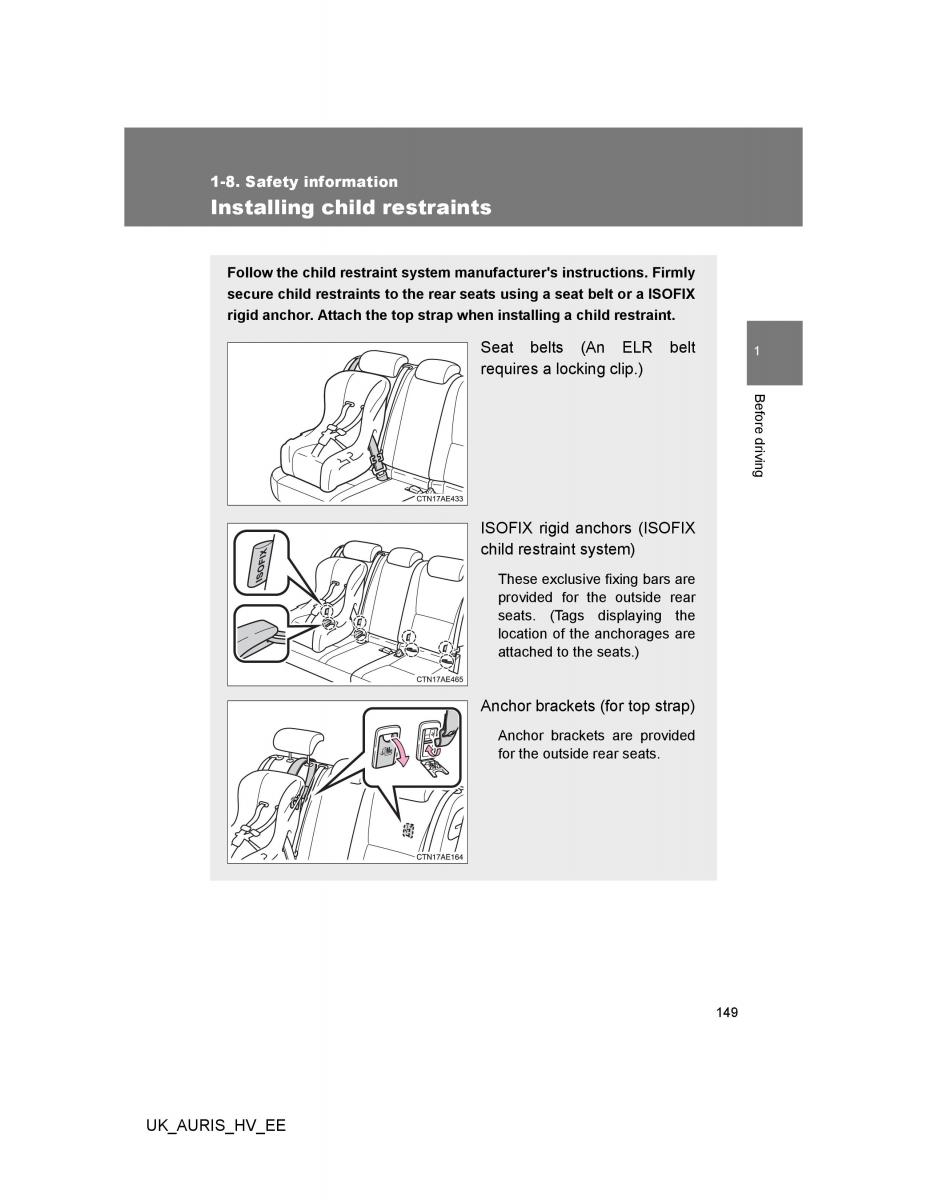 Toyota Auris Hybrid I 1 owners manual / page 149