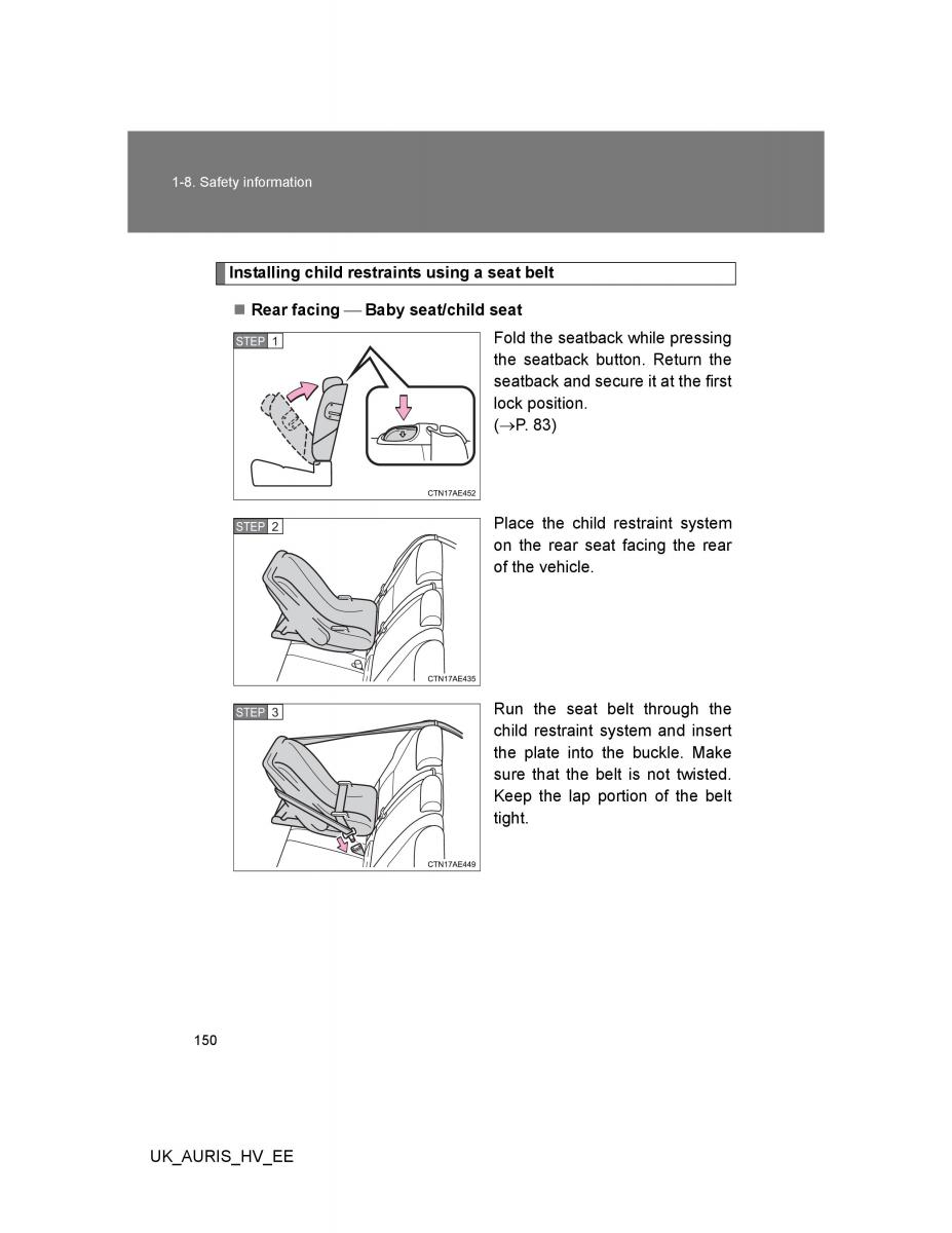 Toyota Auris Hybrid I 1 owners manual / page 150