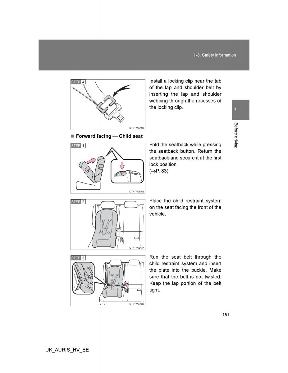 Toyota Auris Hybrid I 1 owners manual / page 151