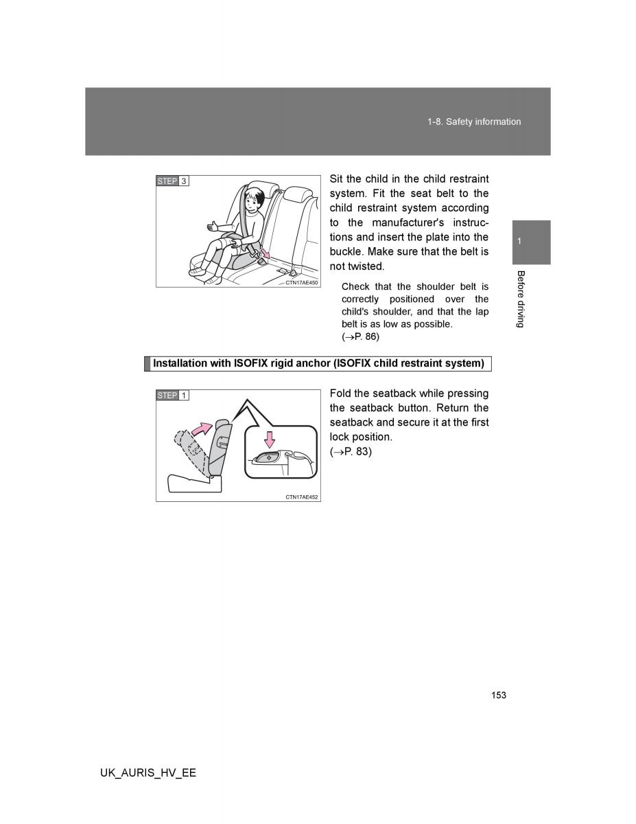 Toyota Auris Hybrid I 1 owners manual / page 153