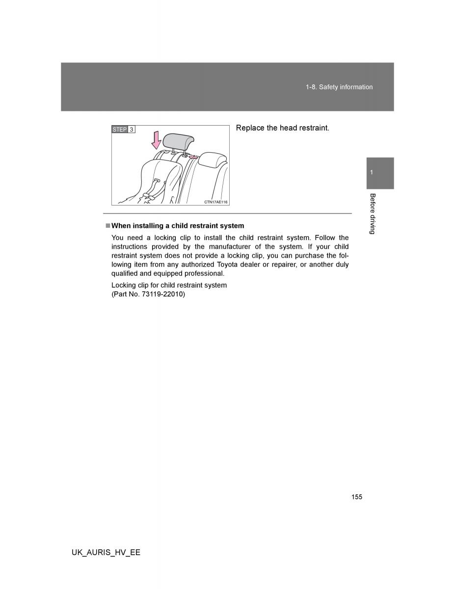 Toyota Auris Hybrid I 1 owners manual / page 155