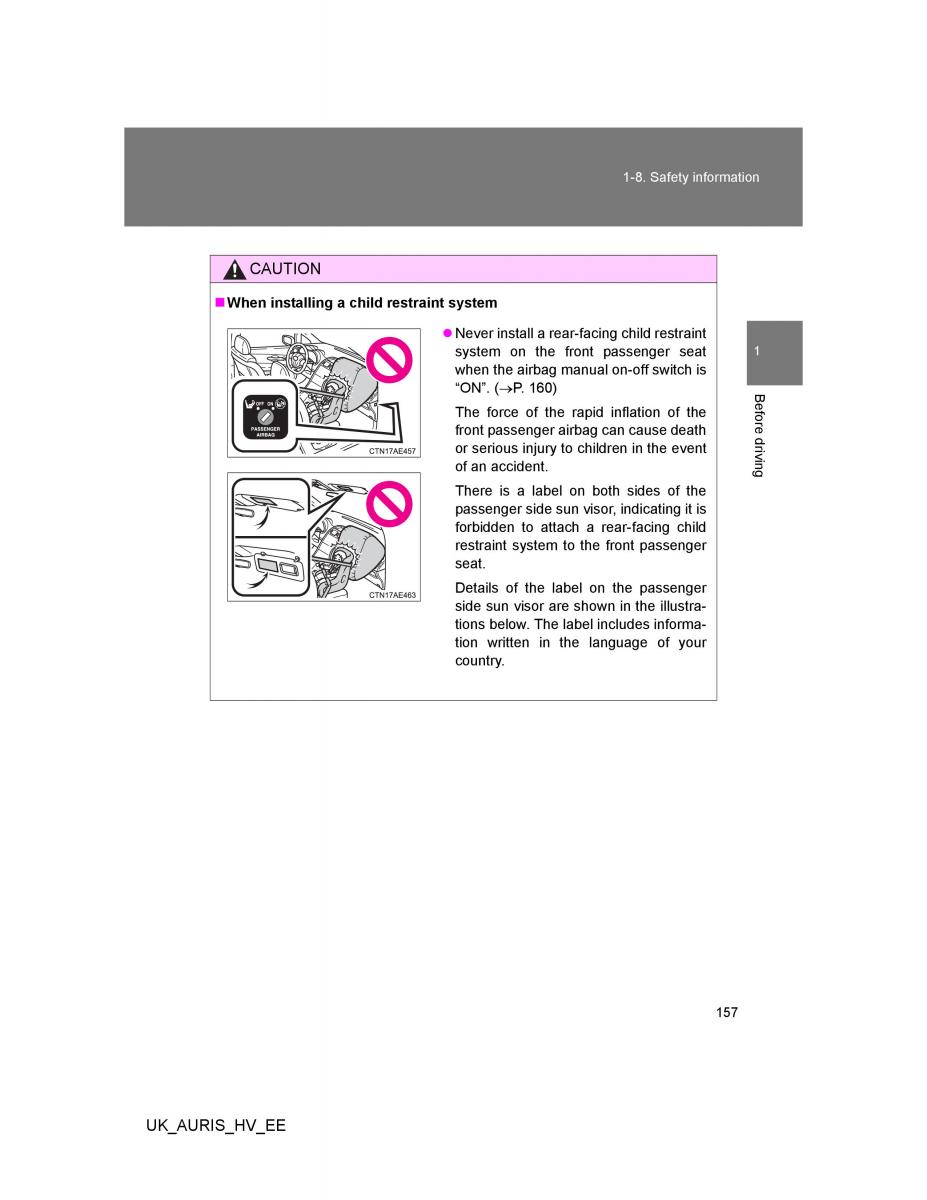 Toyota Auris Hybrid I 1 owners manual / page 157