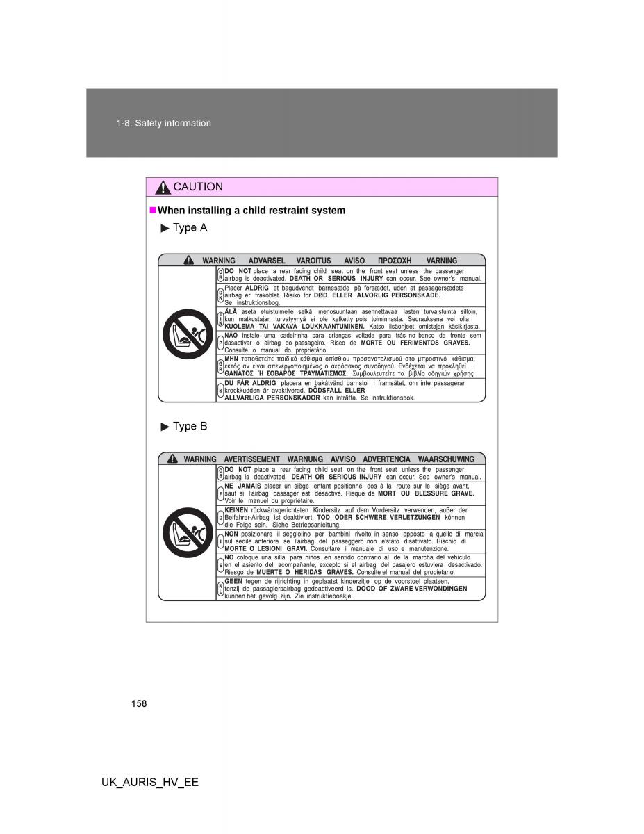 Toyota Auris Hybrid I 1 owners manual / page 158