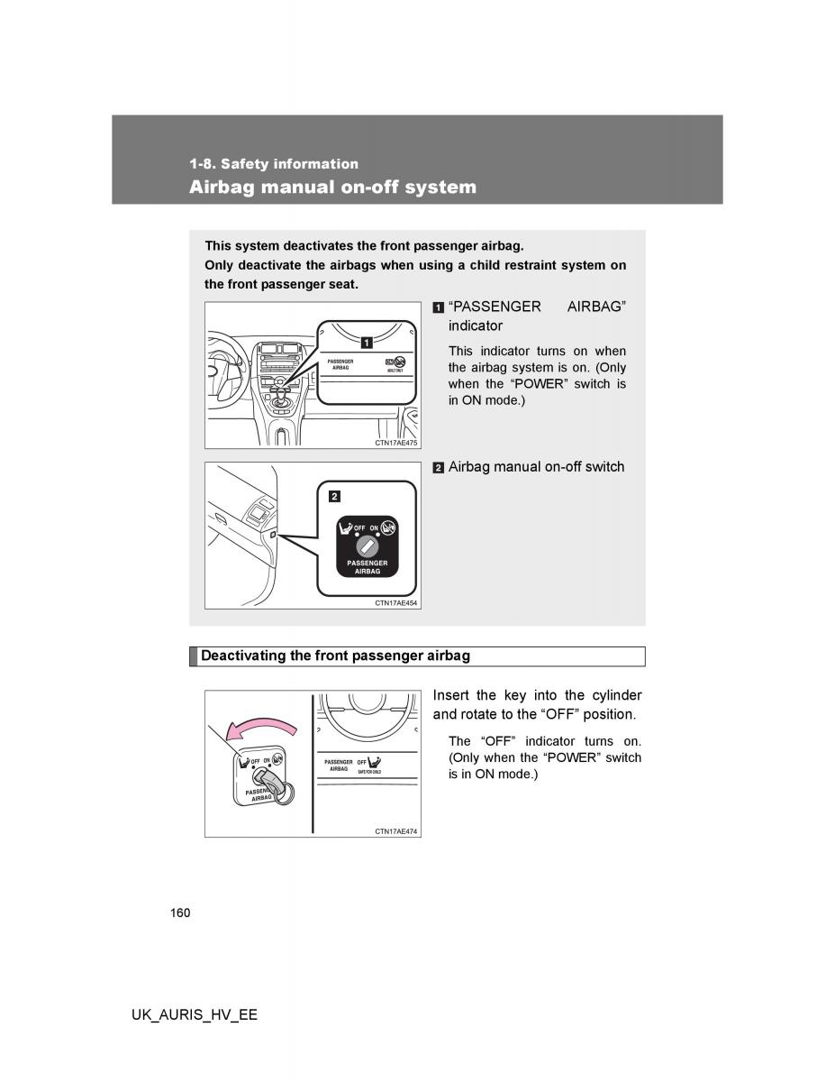 Toyota Auris Hybrid I 1 owners manual / page 160