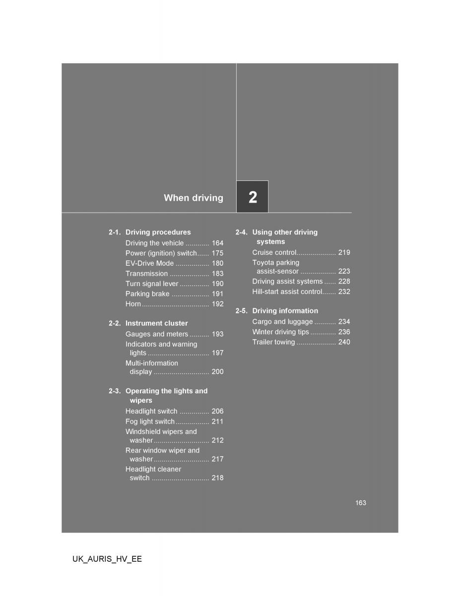 Toyota Auris Hybrid I 1 owners manual / page 163