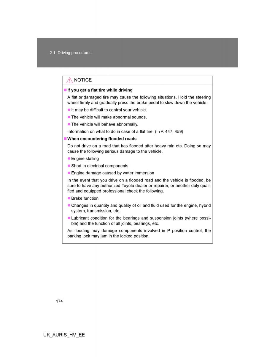 Toyota Auris Hybrid I 1 owners manual / page 174