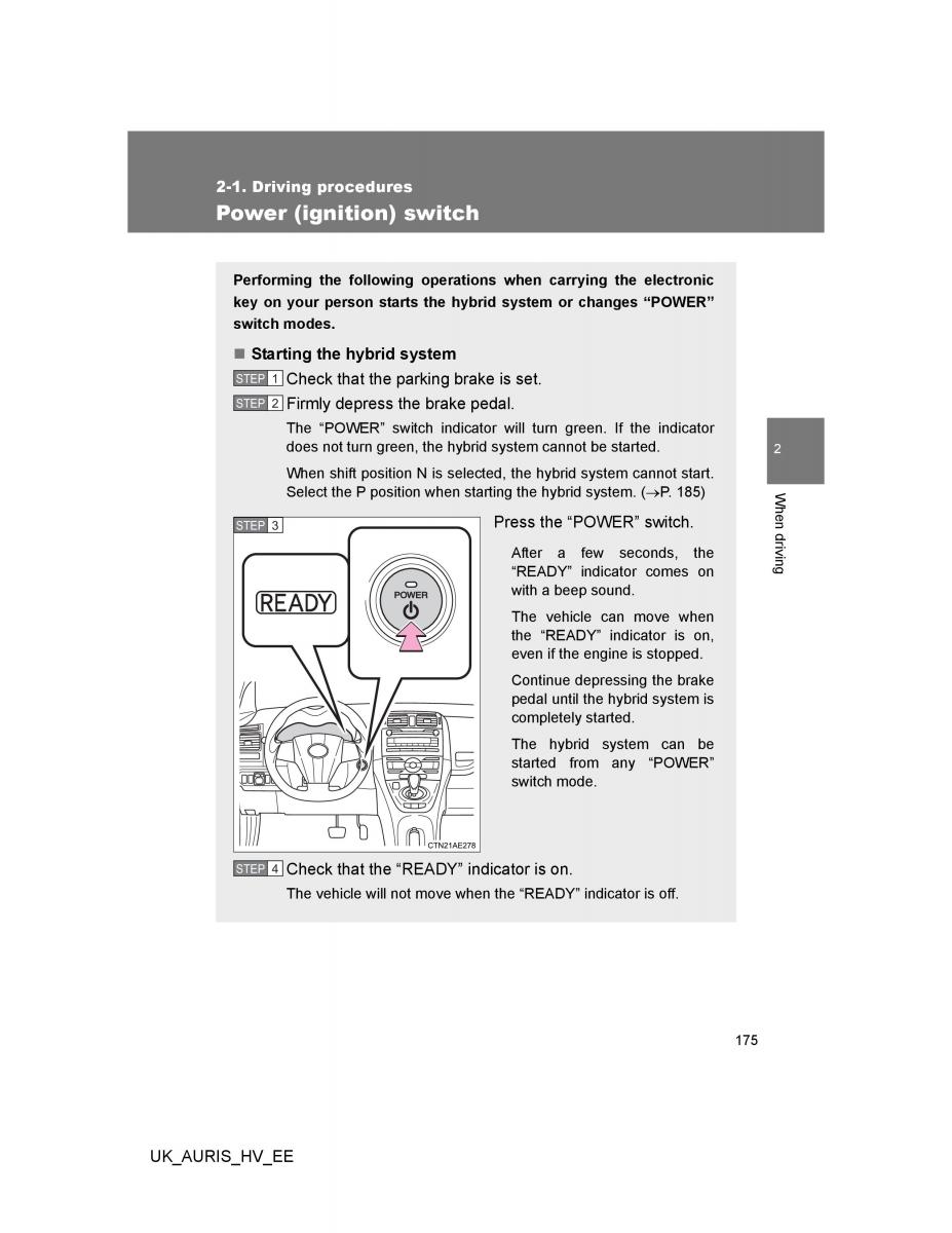 Toyota Auris Hybrid I 1 owners manual / page 175