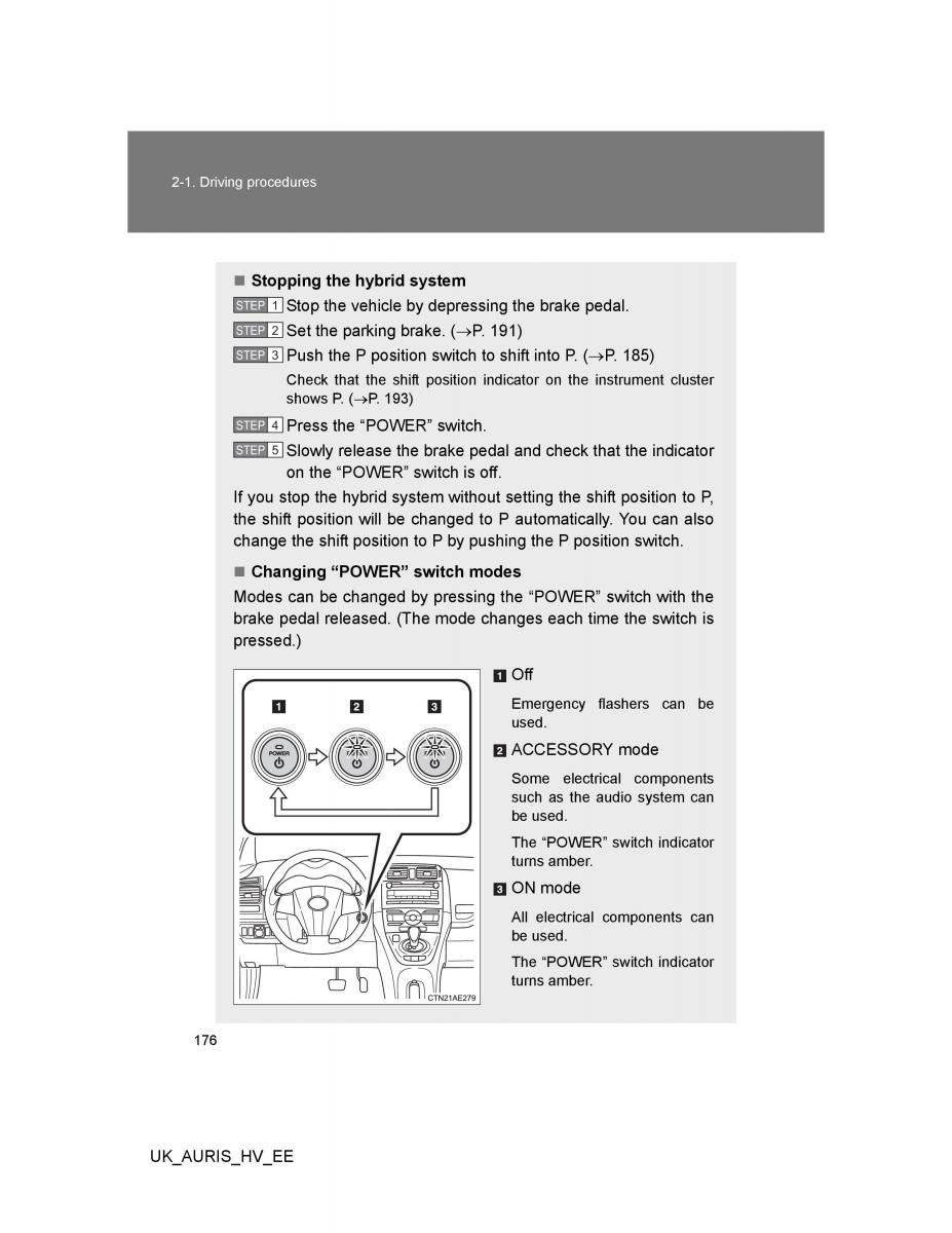 Toyota Auris Hybrid I 1 owners manual / page 176