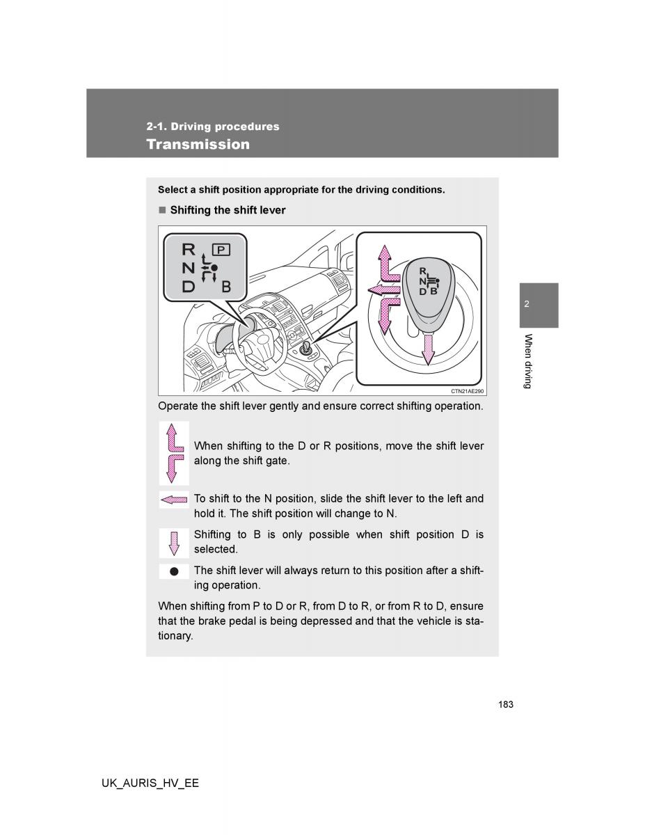 Toyota Auris Hybrid I 1 owners manual / page 183