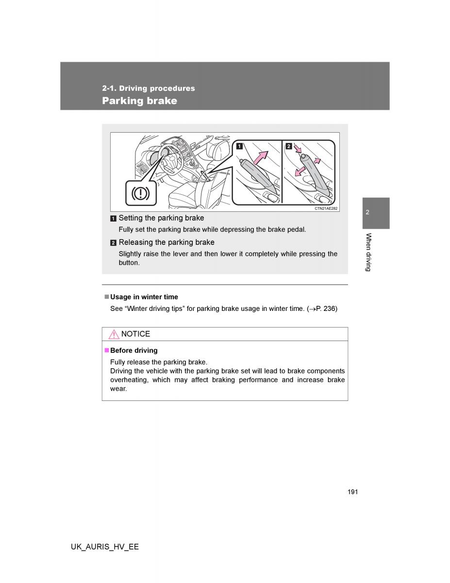 Toyota Auris Hybrid I 1 owners manual / page 191