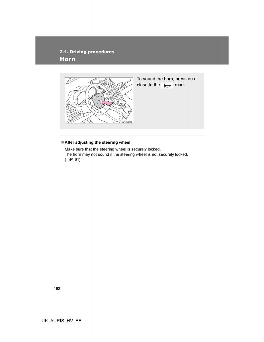 Toyota Auris Hybrid I 1 owners manual / page 192