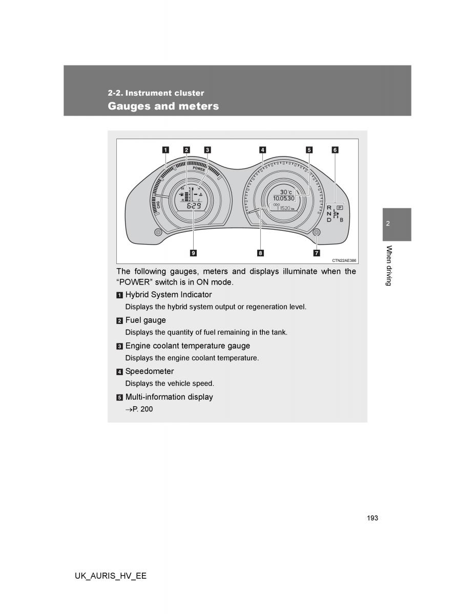 Toyota Auris Hybrid I 1 owners manual / page 193