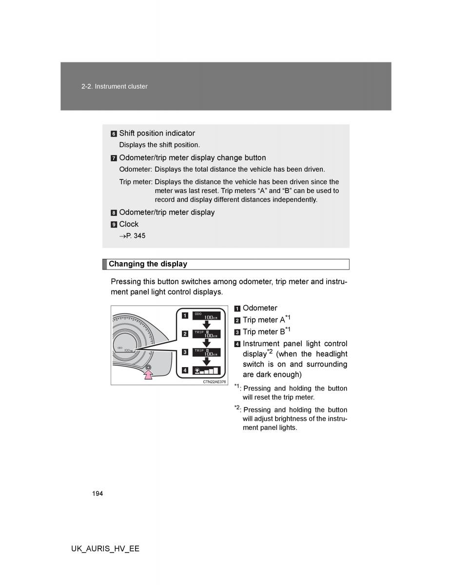 Toyota Auris Hybrid I 1 owners manual / page 194