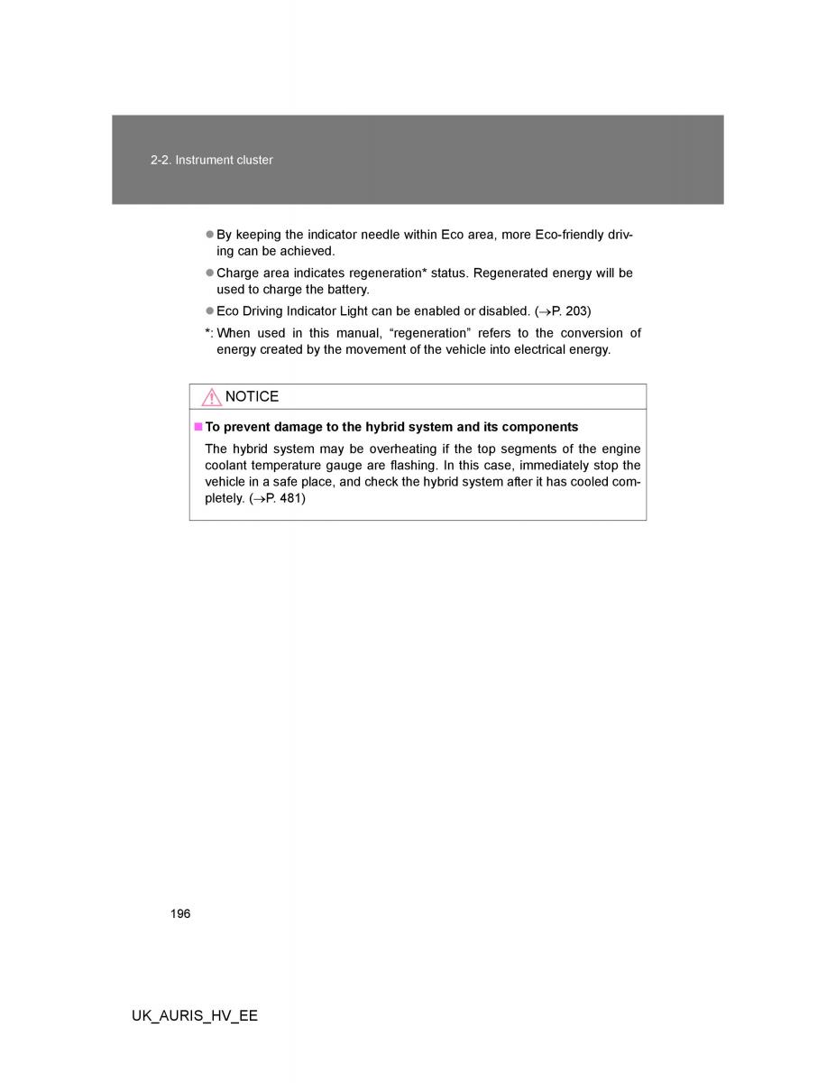 Toyota Auris Hybrid I 1 owners manual / page 196