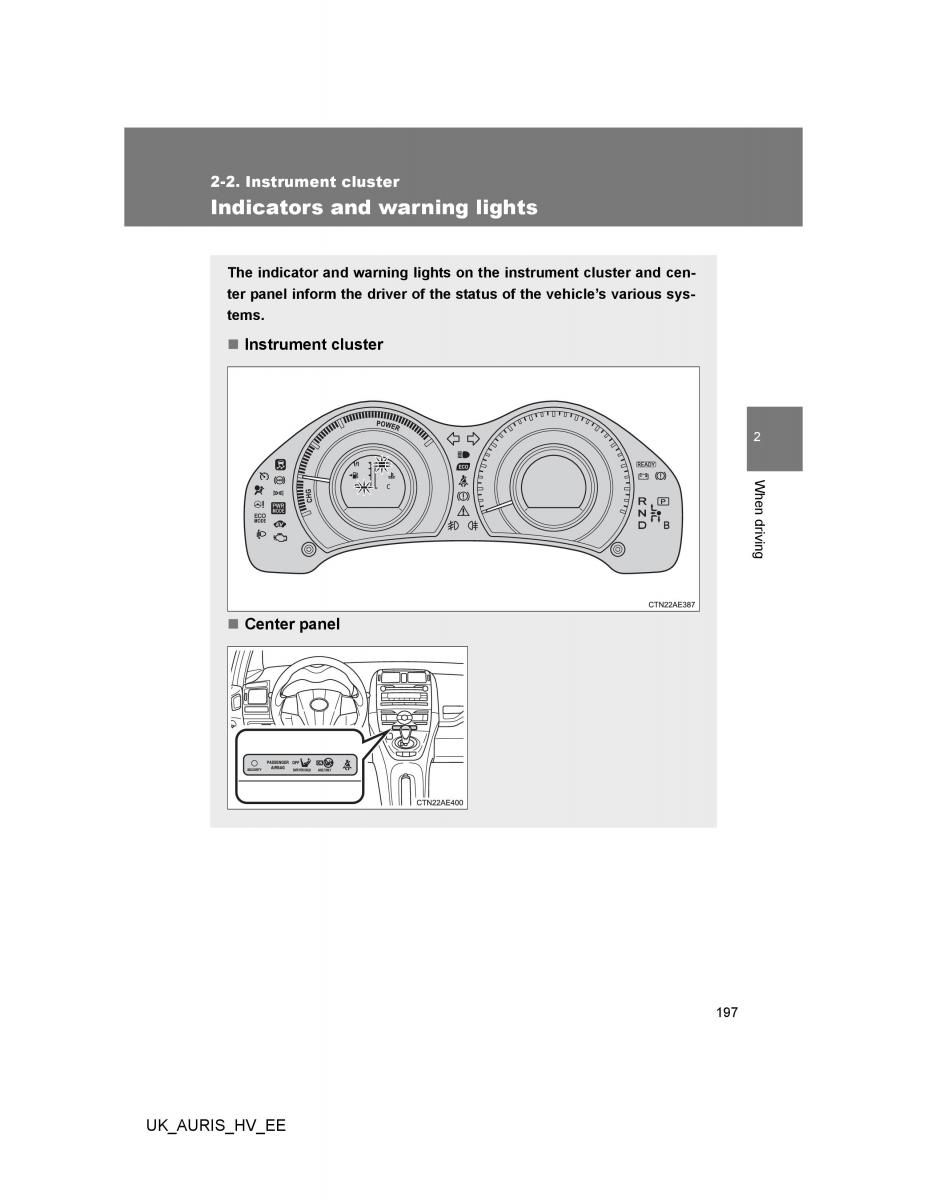 Toyota Auris Hybrid I 1 owners manual / page 197