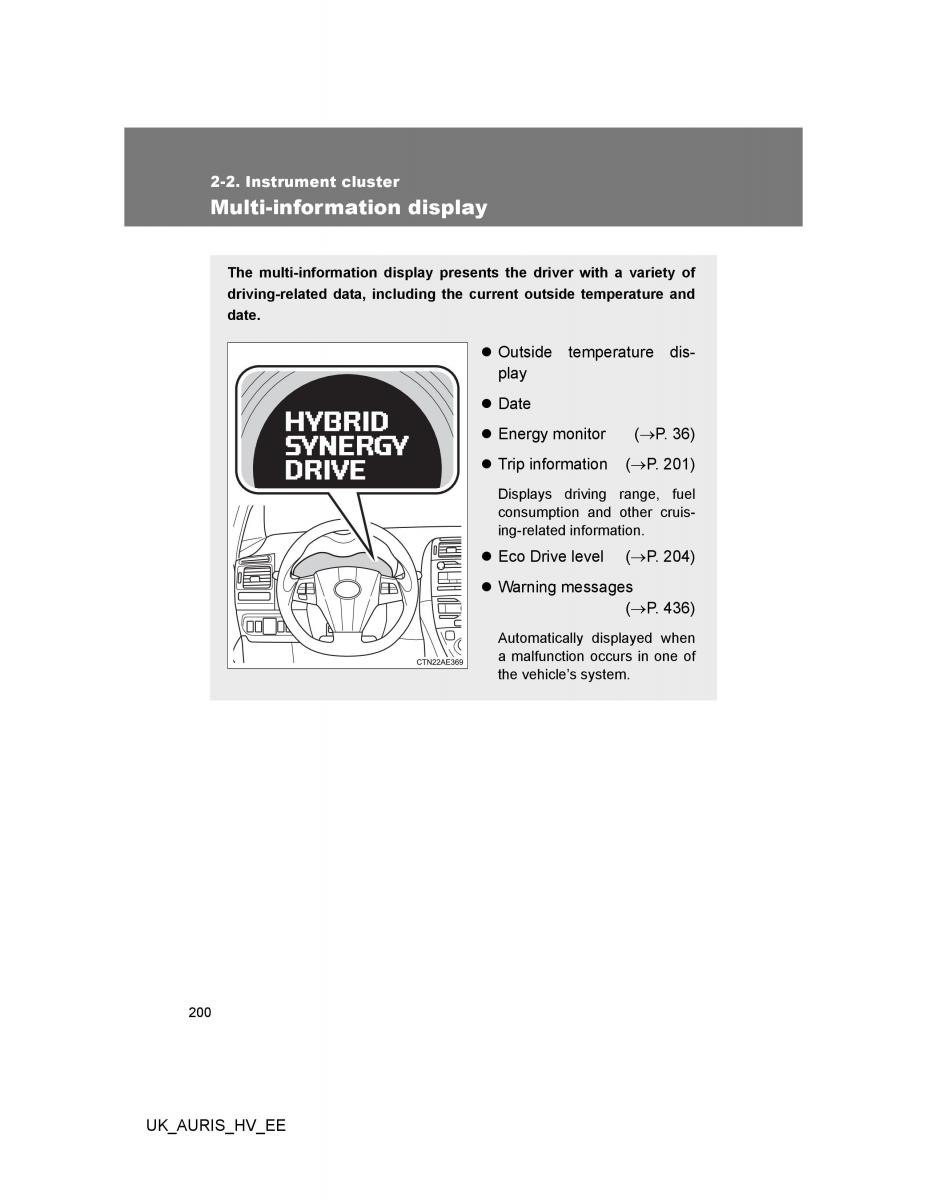 Toyota Auris Hybrid I 1 owners manual / page 200